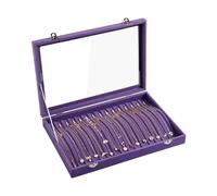 Frebeauty 15 Hooks Necklace Tray Velvet Neckalce Organizer with Clear Lid Lockable Necklace Holder Box Jewelry Organizer for Pendants Chains Necklace Jeweley Tray for Women (Purple)