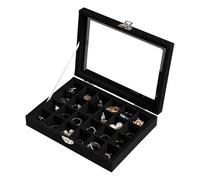 Frebeauty 24 Grid Jewelry Tray,Velvet Stud Earring Organizer,Small Jewelry Organizer with Clear Lid,Lockable Earring Holder Organizer Jewelry Boxes & Organizer Ring Holder for Women & Girls(Black)
