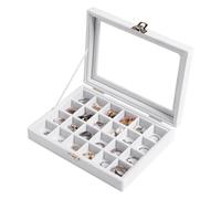Frebeauty 24 Grid Jewelry Tray,Velvet Stud Earring Organizer,Small Jewelry Organizer with Clear Lid,Lockable Earring Holder for Women & Girls(White)
