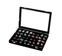 Frebeauty 40 Grid Jewelry Tray,Adjustable Earring Holder Organizer with Glass Lid,Velvet Drawer Jewelry Organizer for Rings,Studs,13.8 x 9.5 x 2 Inches Jewelry Display Box,Gift for Women(Black)