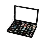Frebeauty 48 Grid Jewelry Tray,Adjustable Earring Holder Organizer with Glass Lid,Velvet Drawer Jewelry Organizer for Rings,Studs,13.8 x 9.5 x 2 Inches Jewelry Display Box,Gift for Women(Black)