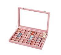 Frebeauty 48 Grid Jewelry Tray,Adjustable Earring Holder Organizer with Glass Lid,Velvet Drawer Jewelry Organizer for Rings,Studs,13.8 x 9.5 x 2 Inches Jewelry Display Box,Gift for Women(Pink)