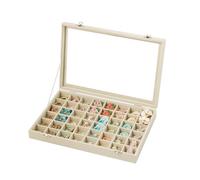Frebeauty 48 Grid Jewelry Tray,Adjustable Earring Holder Organizer with Glass Lid,Velvet Drawer Jewelry Organizer for Rings,Studs,13.8 x 9.5 x 2 Inches Jewelry Display Box,Gift for Women(Beige)