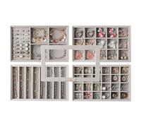 Frebeauty 5-in-1 Jewellery Organiser with Lid,Set of 4 Tray for Drawer | Glass Lid,Removable Dividers,Real Stackable Design,Velvet Material,Drawer Inserts,Jewelry Box For Earring Rings And Necklace
