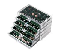 Frebeauty Acrylic Jewellery Organiser, Earring Organiser Box with 5 Drawers, Organizer with Velvet Trays, Transparent Jewellery Box for Women, Earring Display for Rings, Stud Earrings (Black Green)
