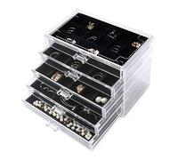 Frebeauty Acrylic Jewellry Organiser Earring Organiser Box with 5 Drawers Earring Holder Organizer with Velvet Trays Clear Jewellry Box for Women Earring Display for Rings Studs(Black)