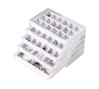 Frebeauty Acrylic Jewellry Organiser Earring Organiser Box with 5 Drawers Earring Holder Organizer with Velvet Trays Clear Jewellry Box for Women Earring Display for Rings Studs(White)