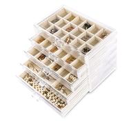 Frebeauty Acrylic Jewelry Organizer,Earring Organizer Box with 5 Drawers Clear Jewelry Box with Velvet Trays for Women,Stackable Earring Display Holder for Rings Studs and Bracelets(Beige)