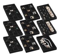 Frebeauty Jewellery Organiser Tray,Stackable Velvet Jewellery Trays,Drawer Inserts Earring Organiser For Women Girls Jewellery Storage Display Case for Rings Stud Necklaces,Set of 9(Black)