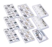 Frebeauty Jewelry Organizer Tray,Stackable Velvet Jewelry Trays,Drawer Inserts Earring Organizer For Women Girls Jewelry Storage Display Case for Rings Stud Necklaces,Set of 9(White)