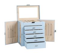 Frebeauty Large Jewelry Box,6-Tier PU Leather Jewelry Organizer,Multi-functional Storage Case with Mirror,Accessories Holder with 5 Drawers for Necklace Bracelets Watches(Sky Blue)