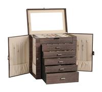 Frebeauty Large Jewelry Box, 6-Tier PU Leather Jewelry Organizer Multifunctional Storage Box with Mirror, Accessory Holder with 5 Drawers for Necklaces, Bracelets, Watches (Tree Brown)