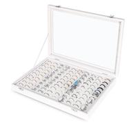 Frebeauty Ring Organizer Tray 100 Slots with Clear Lid Velvet Ring Storage Box for Jewelry Store Display Case for Women (White)