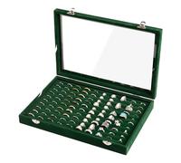 Frebeauty Ring Organizer Tray 100 Slots with Clear Lid Velvet Ring Storage Box for Jewelry Store Display Case (Blackish Green)