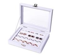 Frebeauty Rings/Earring Organizer Tray with Clear Lid,7 Slots Ring Box Velvet Ring Holder Drawer Insert Jewelry Storage Box Jewelry Display Case Jewelry Box Gift for Women and Girls(7 Slots,White)