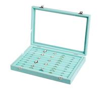 Frebeauty Rings/Earrings Organizer Tray with Clear Lid 10 Slots Velvet Drawer Insert Jewelry Storage box Transparent Glass lid Jewelry Display Case Showcase Gift for Girls Women (Turquoise, 10 Slots)