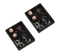 Frebeauty Small Jewelry Tray Set,Stackable Velvet Jewelry Organizer Tray,Mini Jewelry Drawer Organizer,Drawer Inserts,4.92 x 3.74 x 0.9 Inches,4 Grid Earring Organizer for Women(Set 2,Black)