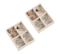Frebeauty Small Jewelry Tray Set,Stackable Velvet Jewelry Organizer Tray,Mini Jewelry Drawer Organizer,Drawer Inserts,4.92 x 3.74 x 0.9 Inches,4 Grid Earring Organizer for Women(Set 2,Beige)