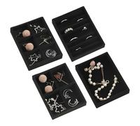 Frebeauty Small Jewelry Tray Set,Stackable Velvet Jewelry Organizer Tray,Mini Jewelry Drawer Organizer,Drawer Inserts,4.92 x 3.74 x 0.9 Inches,Earring Organizer for Women(Set 4,Black)