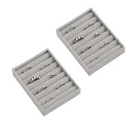Frebeauty Small Jewelry Tray Set,Velvet Ring Organizer,Stackable Jewelry Organizer Tray,Mini Jewelry Drawer Organizer,4.92 x 3.74 x 0.9 Inches,7 Slots Ring Tray for Women(Set 2,Grey)