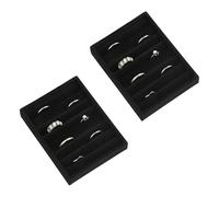 Frebeauty Small Jewelry Tray Set,Velvet Ring Organizer,Stackable Jewelry Organizer Tray,Mini Jewelry Drawer Organizer,4.92 x 3.74 x 0.9 Inches,7 Slots Ring Tray for Women (Set 2,Black)