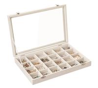 Frebeauty Velvet Jewellery Tray,24 Grid Jewellery Organiser with Clear Lid,Earring Holder Organizer with Clasp,Drawer Insert Rings Pendants Brooches,13.8 x 9.5 x 2 Inches,Gift for Women Girls(Beige)