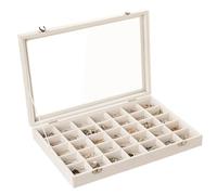 Frebeauty Velvet Jewellery Tray 35 Grid Jewellery Organiser with Clear Lid Earring Organiser Holder Case with Clasp Drawer Insert for Rings Studs Brooches Gift for Women Girls(Beige 35 Grid)