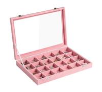 Frebeauty Velvet Jewelry Tray,24 Grid Jewelry Organizer with Clear Lid,Earring Holder Organizer with Clasp,Drawer Insert Rings Pendants Brooches,13.8 x 9.5 x 2 Inches,Gift for Women Girls(Pink)