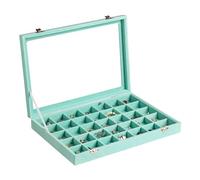 Frebeauty Velvet Jewelry Tray,35 Grid Jewelry Organizer with Clear Lid,Earring Holder Organizer Case with Clasp,Drawer Insert for Rings Studs,13.8 x 9.5 x 2 Inches,Gift for Women Girls(Turquoise)