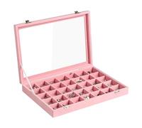 Frebeauty Velvet Jewelry Tray,35 Grid Jewelry Organizer with Clear Lid,Earring Holder Organizer Case with Clasp,Drawer Insert for Rings Studs,13.8 x 9.5 x 2 Inches,Gift for Women Girls(Pink)