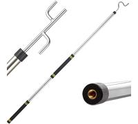 Frebuta Clothes Hook Pole for Closet,32 to 80In Truck Cargo Recovery Bar Long Handle with 2 Hooks Hanging Birdfeeder and Wind Chime Stainless Steel Tube for Home Outdoor Decorate (Black Yellow)