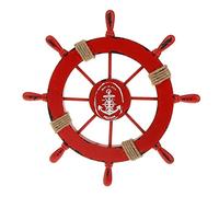 FRECI Nautical Bathroom Accessories Wooden Beach Boat Ship Steering Wheel Bedroom Wall Decor - Red