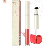 Freckle Pen Liquid Blush with Fine Brush Tip for Natural Cheek Tint - Coral Red Highlighter & Contour Makeup Stick for Daily Glow, Sun-Kissed Look, Easy Blendable Buildable Formula