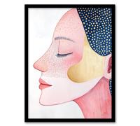 Freckles Woman Portrait Pink Blue Gold Polka Dot Framed Art Print Artery8 Pink W12 inch x H16 inch