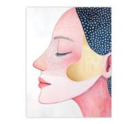 Freckles Woman Portrait Pink Blue Gold Polka Dot Wall Art Print Artery8 Pink W24 inch x H32 inch