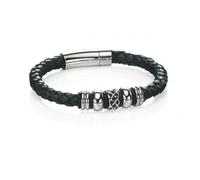 Fred Bennett Black Leather Bracelet B4211 - Bold Statement | - Leather / Stainless Steel