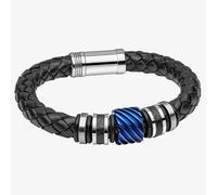 Fred Bennett Blue Steel Black Leather Braided Bracelet B5640