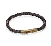 Fred Bennett Brown Black Leather Woven Bracelet B5061 - - Stainless Steel