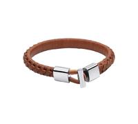 Fred Bennett Tan Special Braided Leather A T-Bar Clasp 22cm Bracelet B5506 - - Stainless Steel / Leather