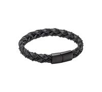 Fred Bennett Chain Plait Black Leather Bracelet 1.1cm, 21cm