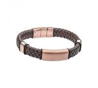 Fred Bennett Coffee Plated Stainless Steel Brown Woven Leather Bracelet B5467