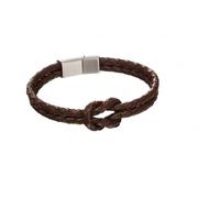Fred Bennett Double Row Knot Brown Leather Bracelet B5152 - - Stainless Steel