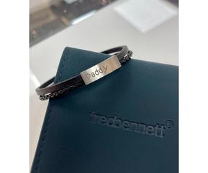 Fred Bennett Engraved Daddy Reborn Black Recycled Leather Double Row Bracelet With Magnetic Clasp 21cm