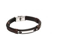 Fred Bennett ID Woven Leather Bracelet B5124 - Signature Edition - Stainless Steel