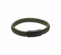 Fred Bennett Khaki Braided Leather Magnetic Black Plating 22cm Bracelet B5507 - Stainless Steel / Leather
