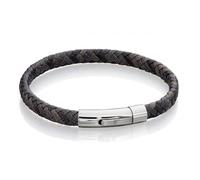Fred Bennett Mens Woven Grey Leather Clip Clasp Bracelet B5276 - Bold - Stainless Steel / Leather