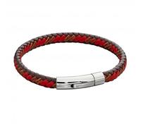 Fred Bennett Mens Woven Red Leather Clip Clasp Bracelet B5278 - Stainless Steel Leather