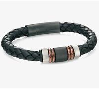 Fred Bennett Multi-colour Stainless Steel Beaded Black Leather Bracelet B4377