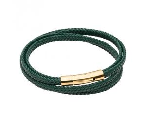 Fred Bennett Multi Row Plaited Green Recycled Leather Bracelet B5429 - - Stainless Steel / Leather