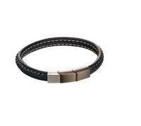 Fred Bennett Plait Mixed Brushed Finish Navy Leather Bracelet - Stainless Steel / Leather
